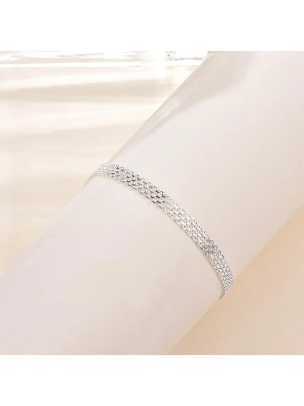 Elegant 925 Sterling Silver Mesh Chain Bracelet - Sparkling Embossed Jewelry for